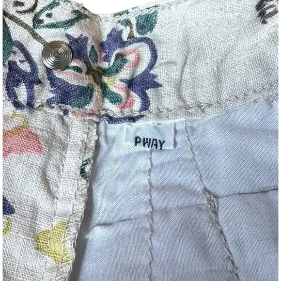 Vtg Esprit Linen White Floral Bermuda Shorts High Waist Boho Cottagecore Sz 9/10 - Picture 6 of 7